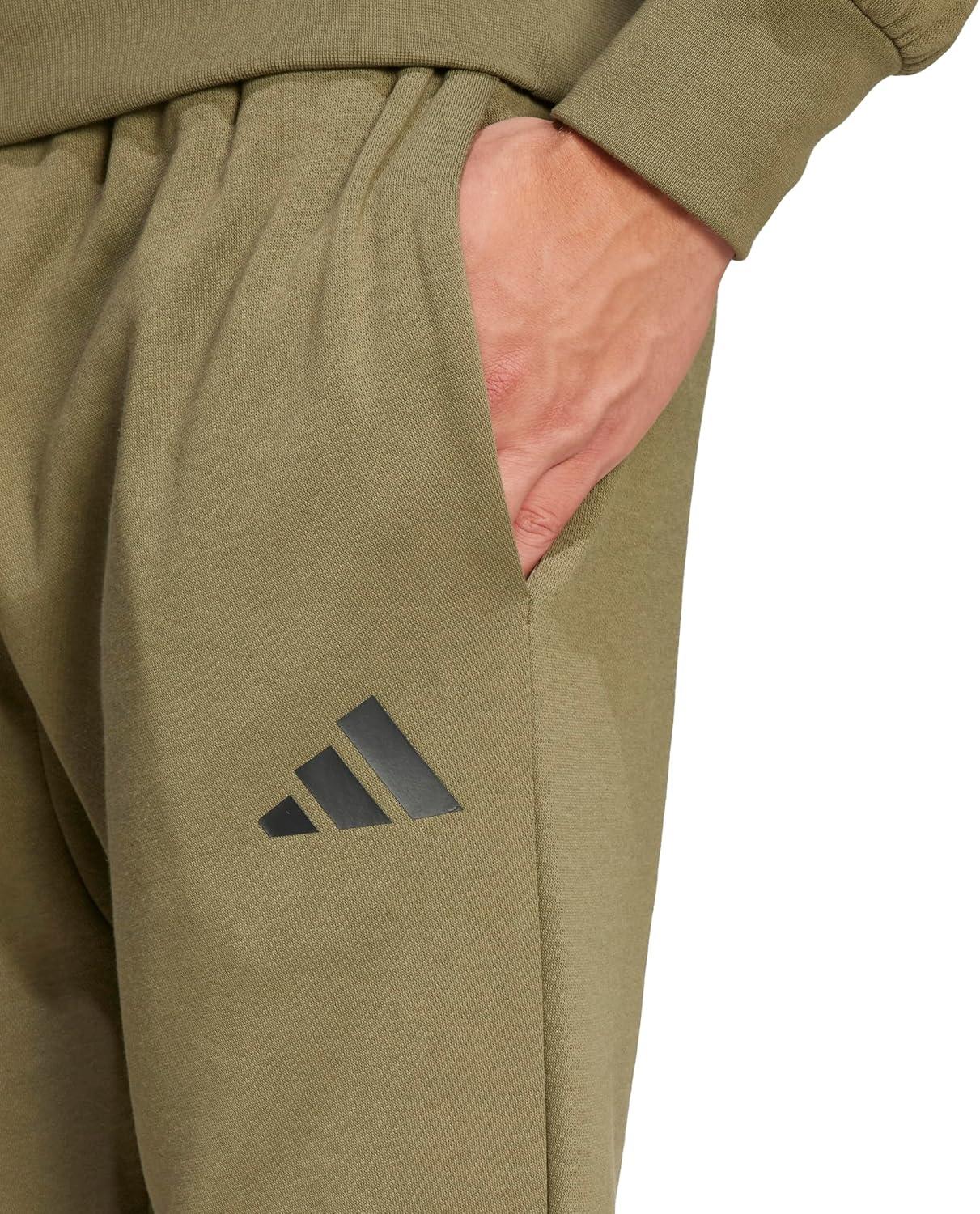 imageadidas Mens Essentials Feel Cozy French Terry PantsOlive StrataBlack