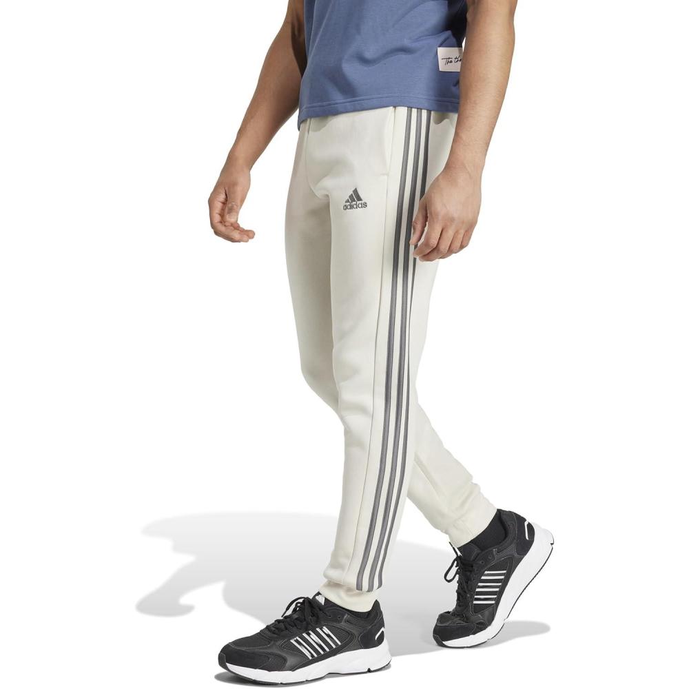 imageadidas Mens Essentials 3Stripes Fleece Tapered Cuff PantsAlumina