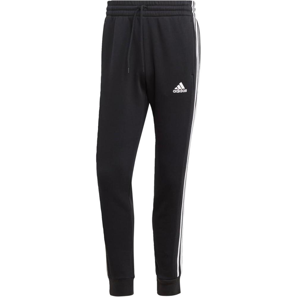 imageadidas Mens Essentials 3Stripes Fleece Tapered Cuff PantsBlack White