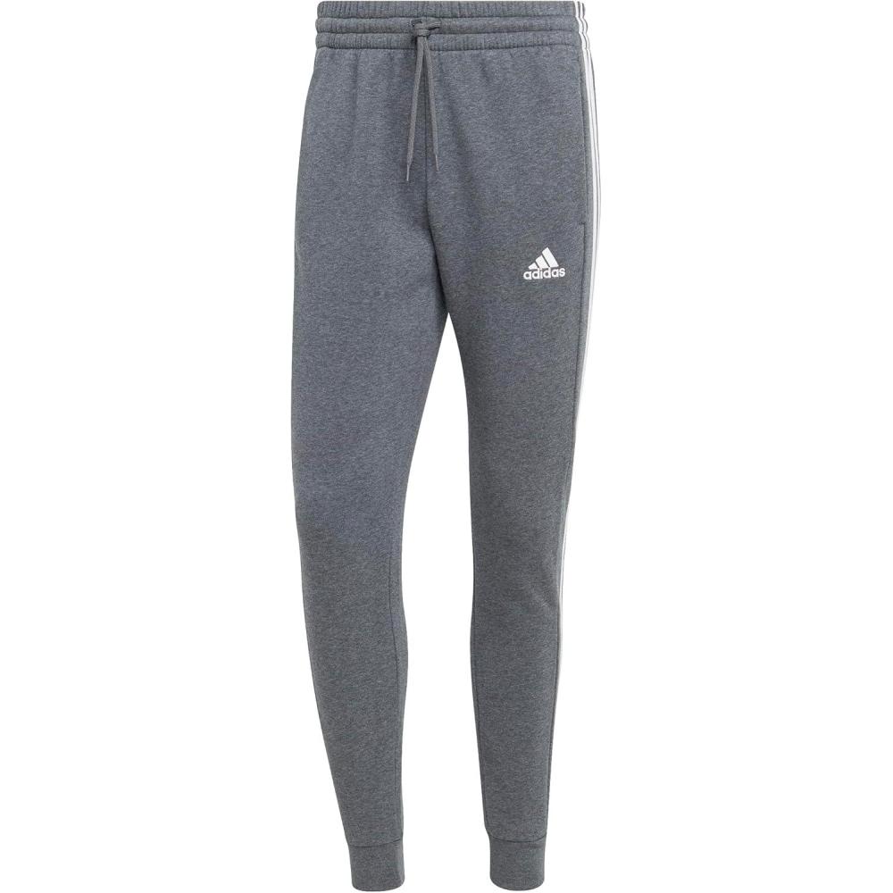 imageadidas Mens Essentials 3Stripes Fleece Tapered Cuff PantsDark Grey Heather