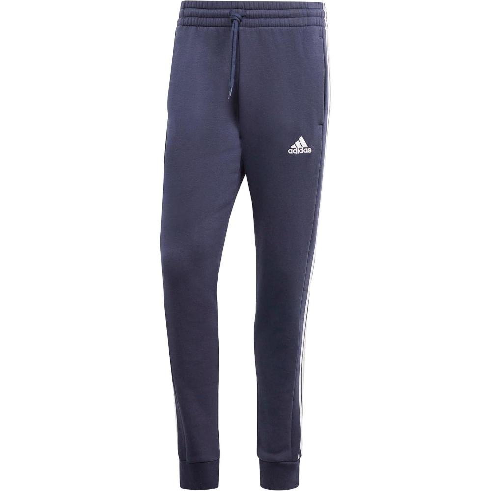 imageadidas Mens Essentials 3Stripes Fleece Tapered Cuff PantsInk