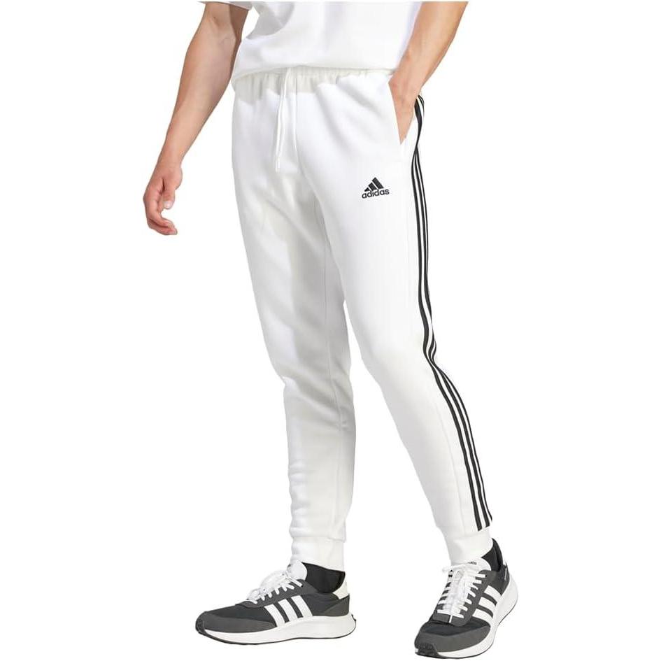 imageadidas Mens Essentials 3Stripes Fleece Tapered Cuff PantsWhiteBlack