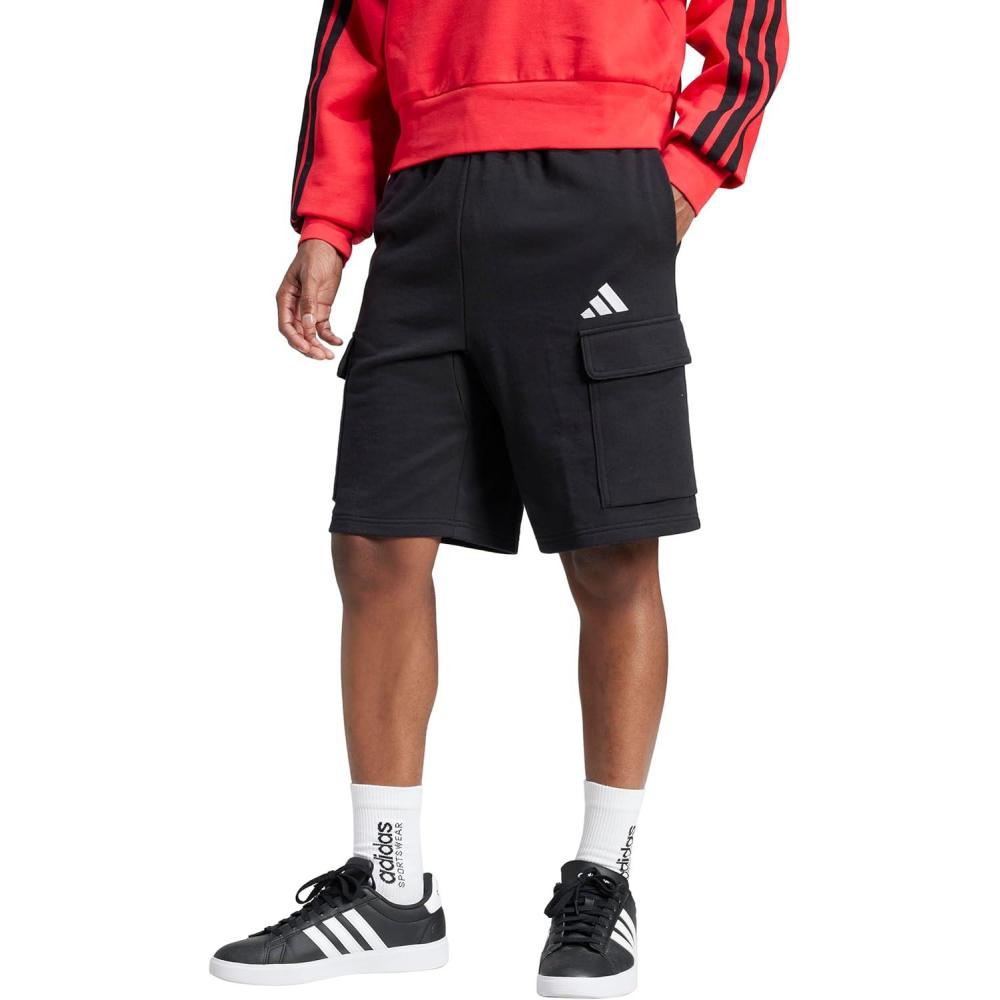 imageadidas Mens Essentials Feel Cozy French Terry Cargo ShortsBlackWhite