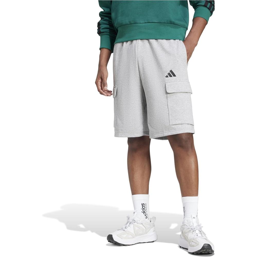 imageadidas Mens Essentials Feel Cozy French Terry Cargo ShortsMedium Grey HeatherBlack