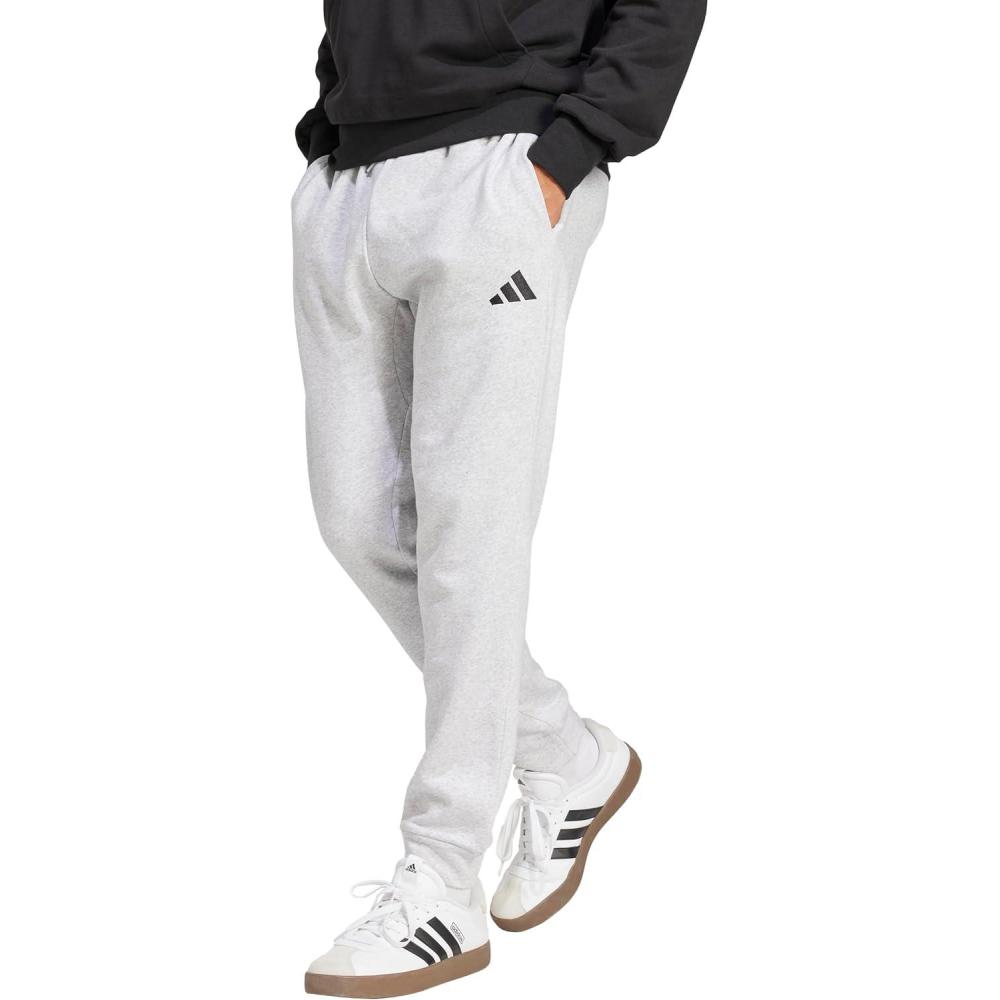 imageadidas Mens Essentials Feel Cozy French Terry PantsLight Grey HeatherBlack