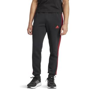 adidas Men’s Essentials 3-Stripes Fleece Tapered Cuff Pants(Black/Better Scarlet)