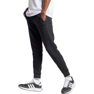 adidas Men’s Essentials 3-Stripes Fleece Tapered Cuff Pants(Black/Black)