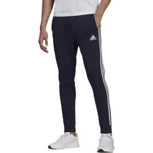 adidas Men’s Essentials 3-Stripes Fleece Tapered Cuff Pants(Legend Ink/White)