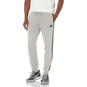 adidas Men’s Essentials 3-Stripes Fleece Tapered Cuff Pants(Medium Grey Heather/Black)