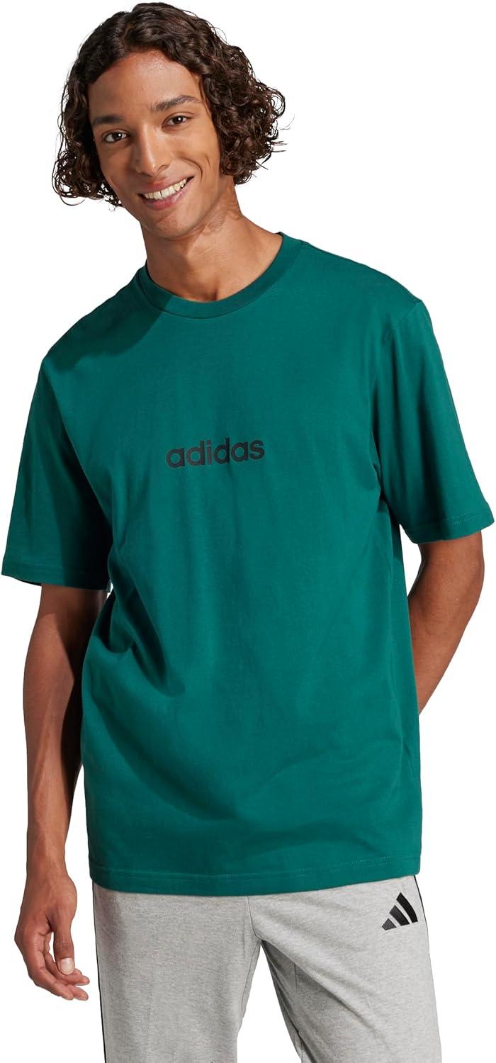 imageAdidas Mens Essentials Linear Single Jersey TShirtCollegiate GreenBlack
