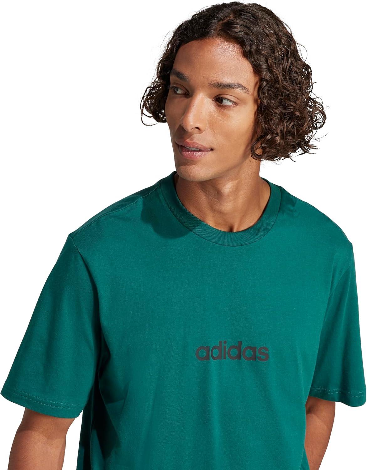 imageAdidas Mens Essentials Linear Single Jersey TShirtCollegiate GreenBlack