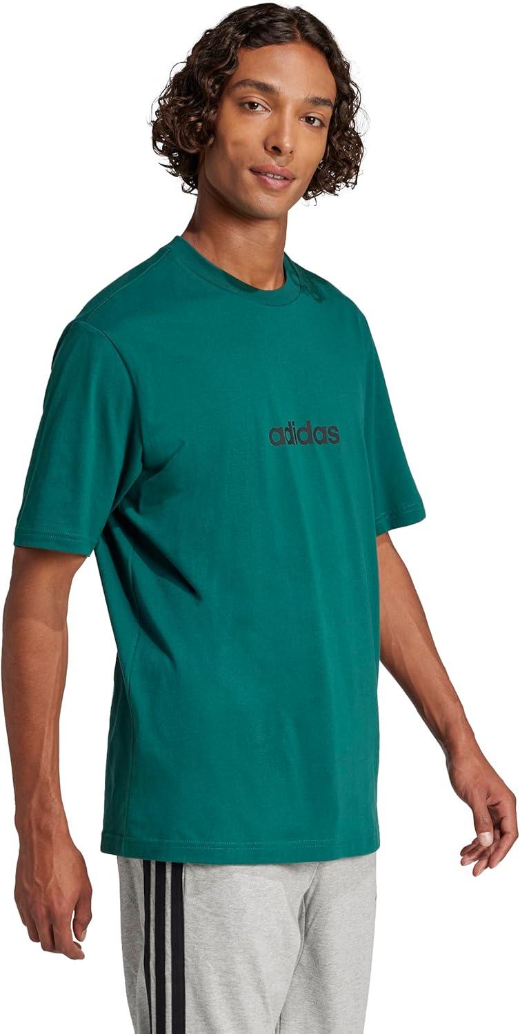 imageAdidas Mens Essentials Linear Single Jersey TShirtCollegiate GreenBlack