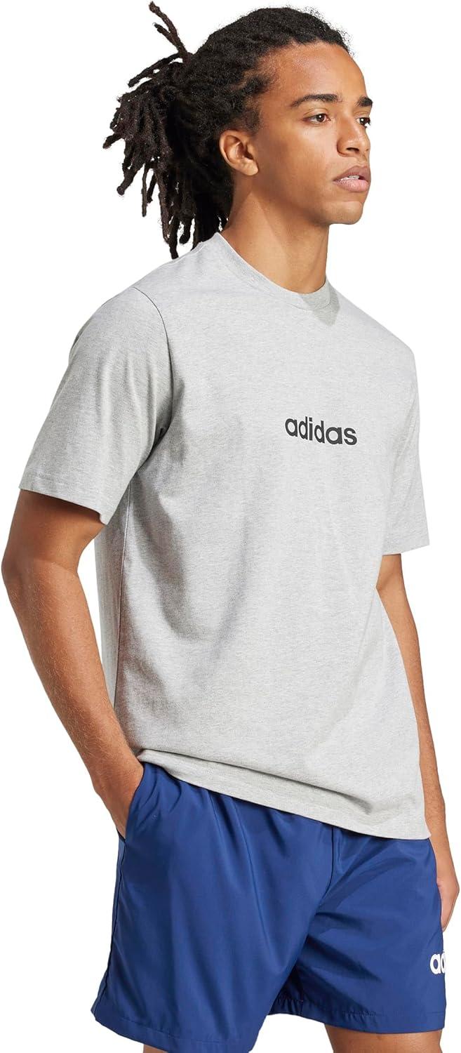 imageAdidas Mens Essentials Linear Single Jersey TShirtMedium Grey HeatherBlack