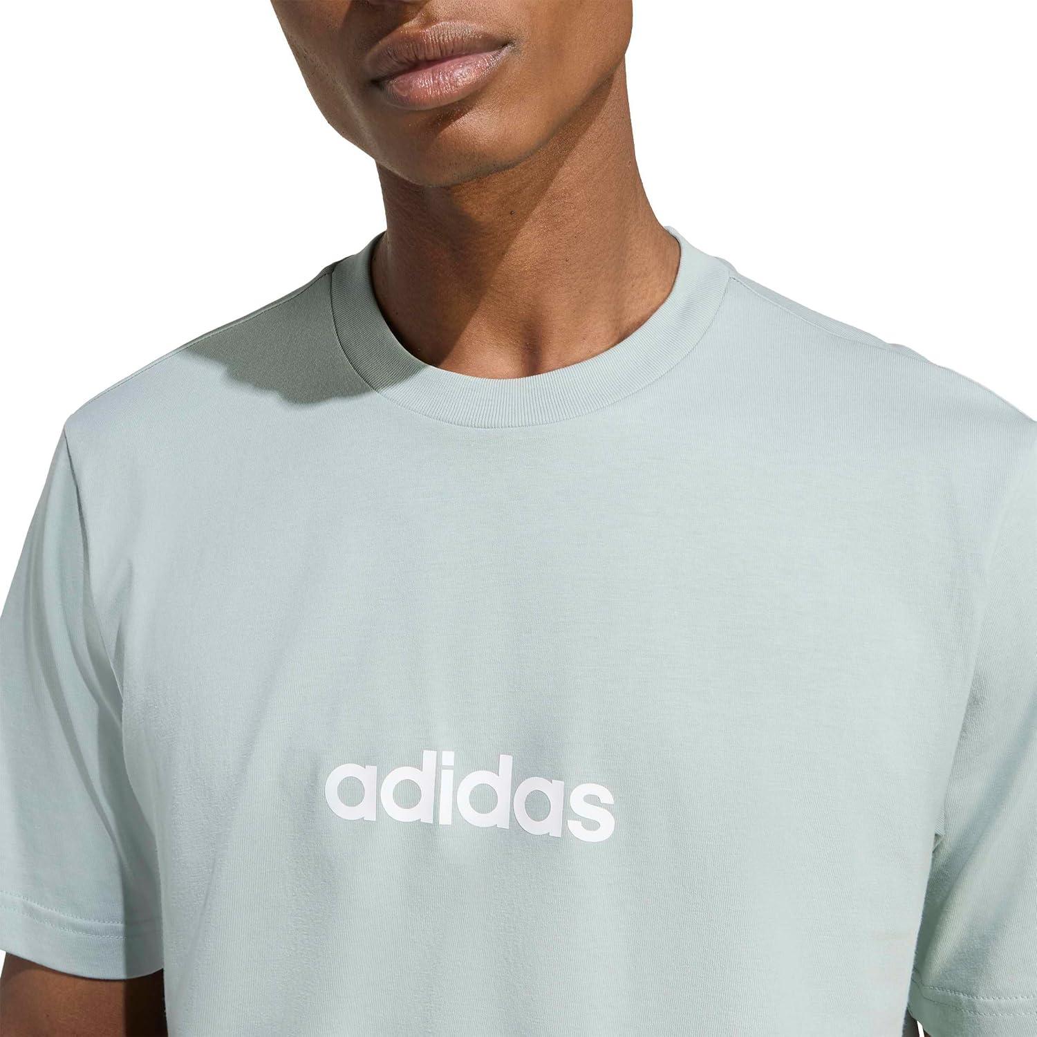 imageAdidas Mens Essentials Linear Single Jersey TShirtWonder SageWhite