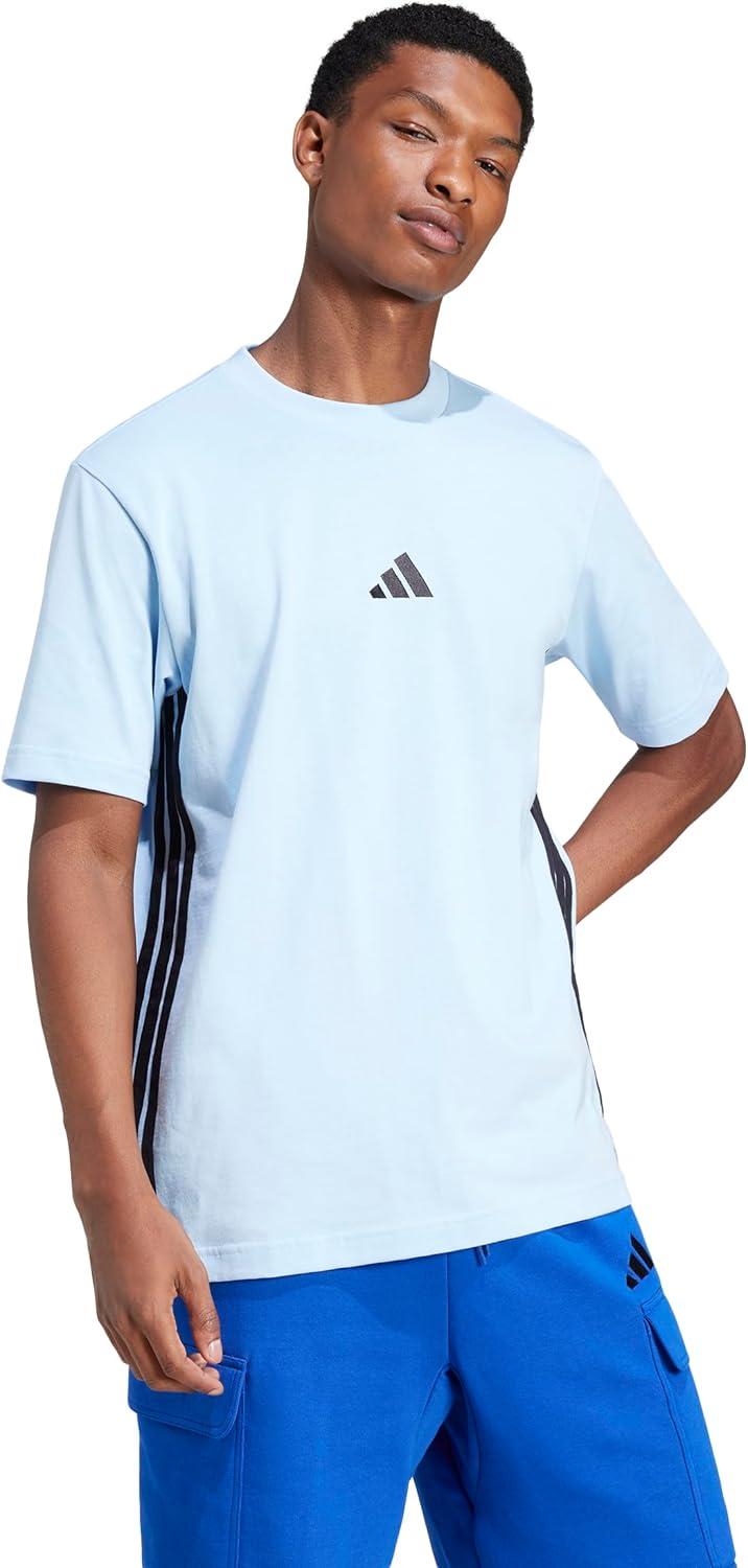 imageAdidas Mens Essentials Single Jersey 3Stripes TShirtBlueBlack