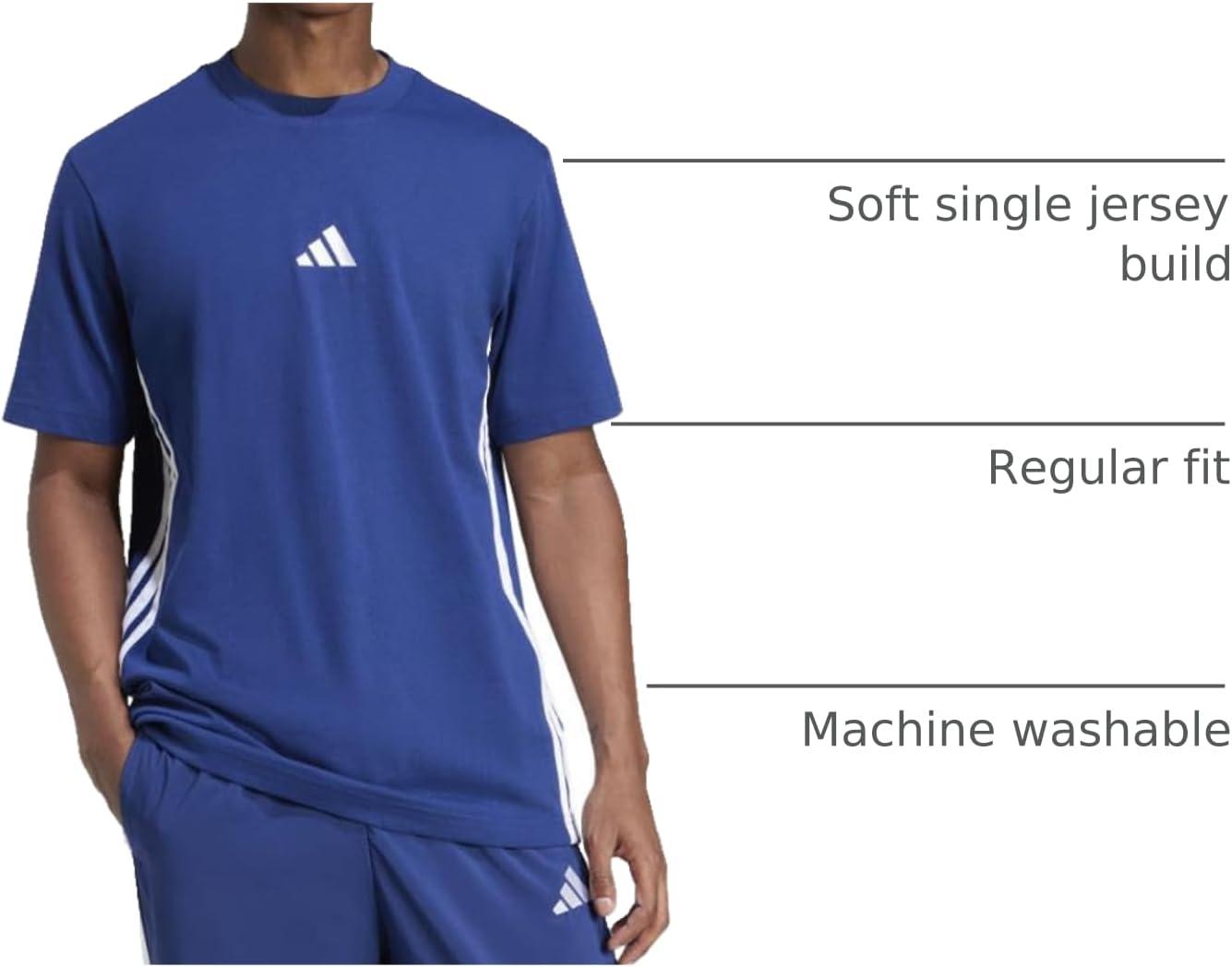 imageAdidas Mens Essentials Single Jersey 3Stripes TShirtDark BlueWhite
