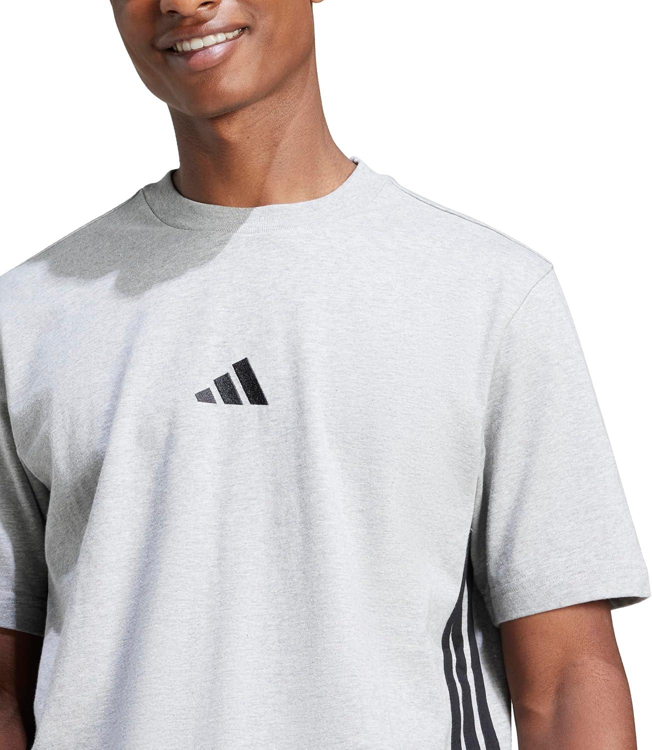 imageAdidas Mens Essentials Single Jersey 3Stripes TShirtMedium Grey HeatherBlack