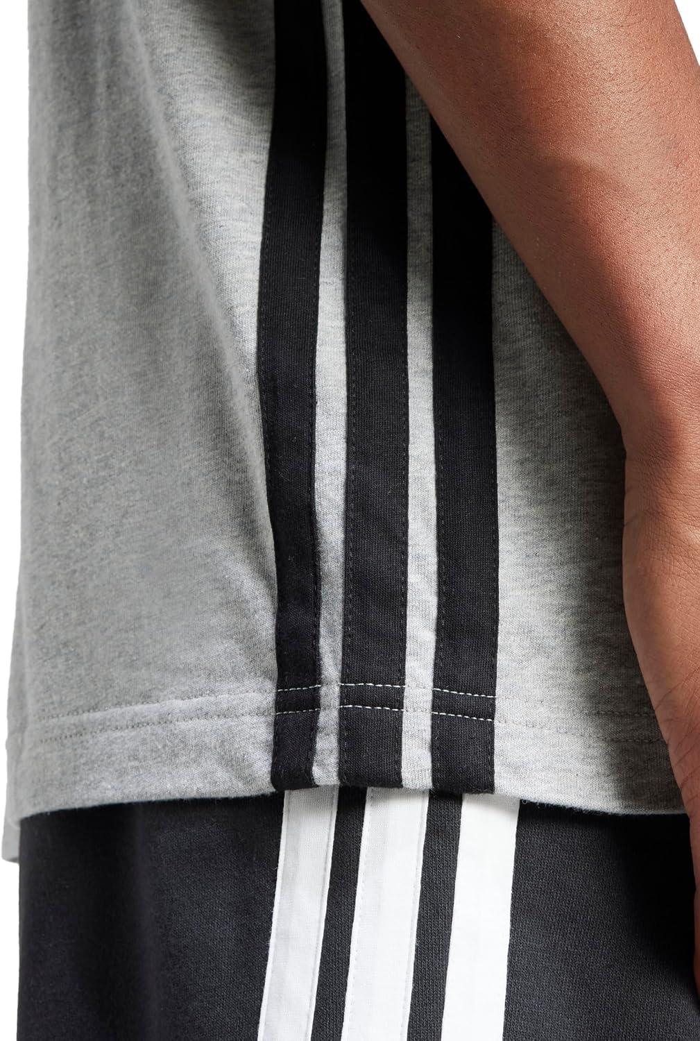 imageAdidas Mens Essentials Single Jersey 3Stripes TShirtMedium Grey HeatherBlack