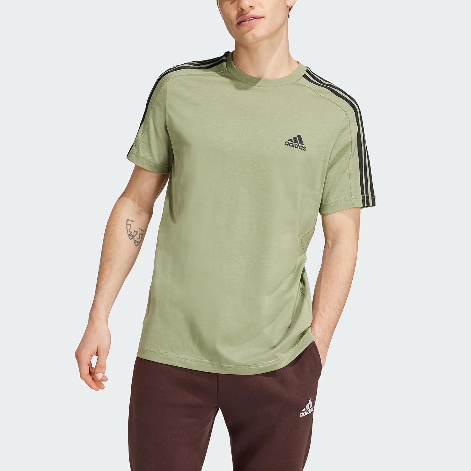 imageAdidas Mens Essentials Single Jersey 3Stripes TShirtTent Green