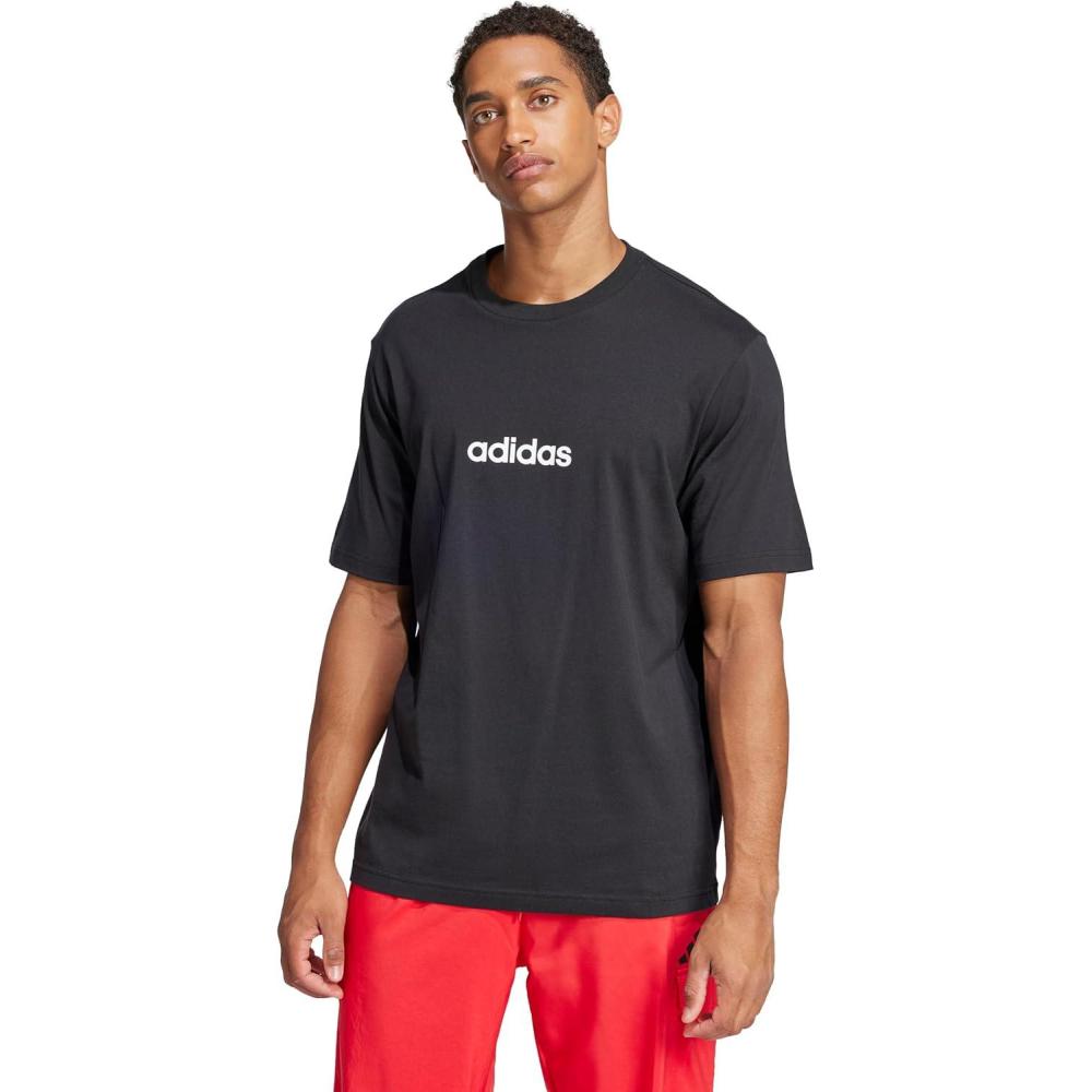 imageAdidas Mens Essentials Linear Single Jersey TShirtBlackWhite