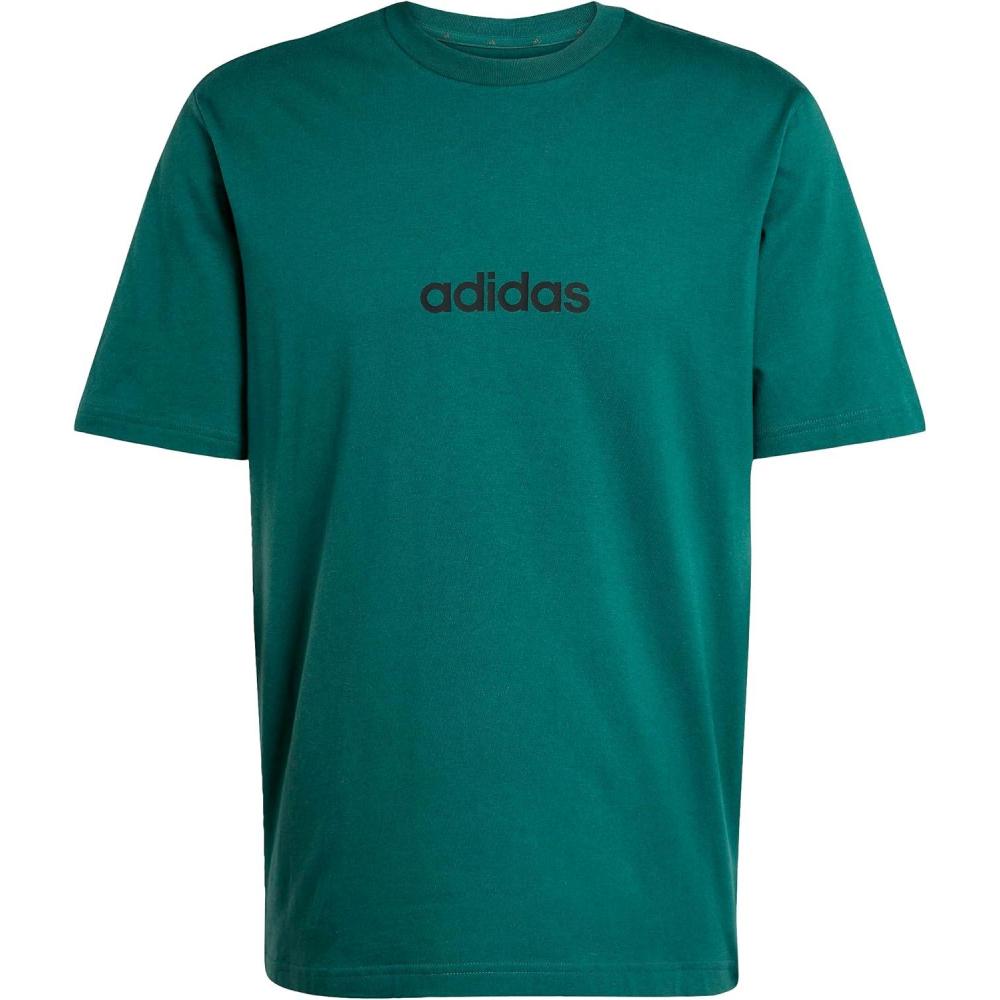 imageAdidas Mens Essentials Linear Single Jersey TShirtCollegiate GreenBlack