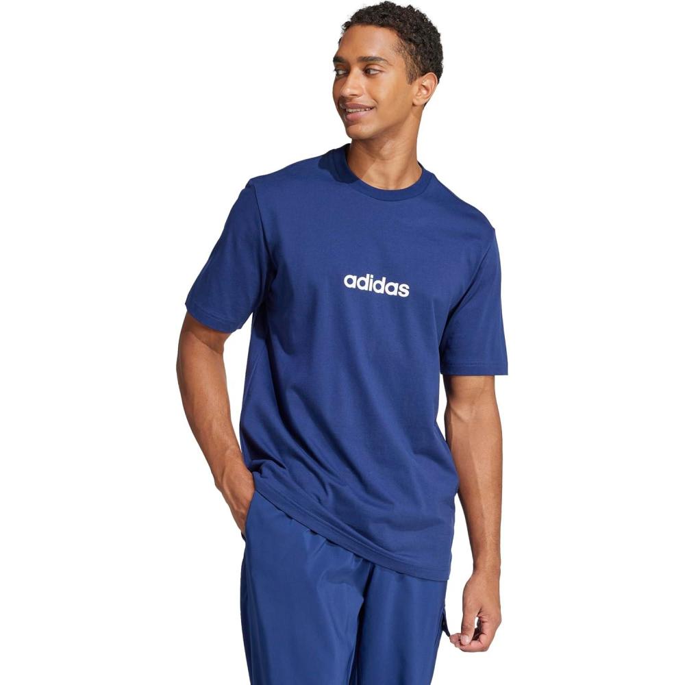 imageAdidas Mens Essentials Linear Single Jersey TShirtDark BlueWhite