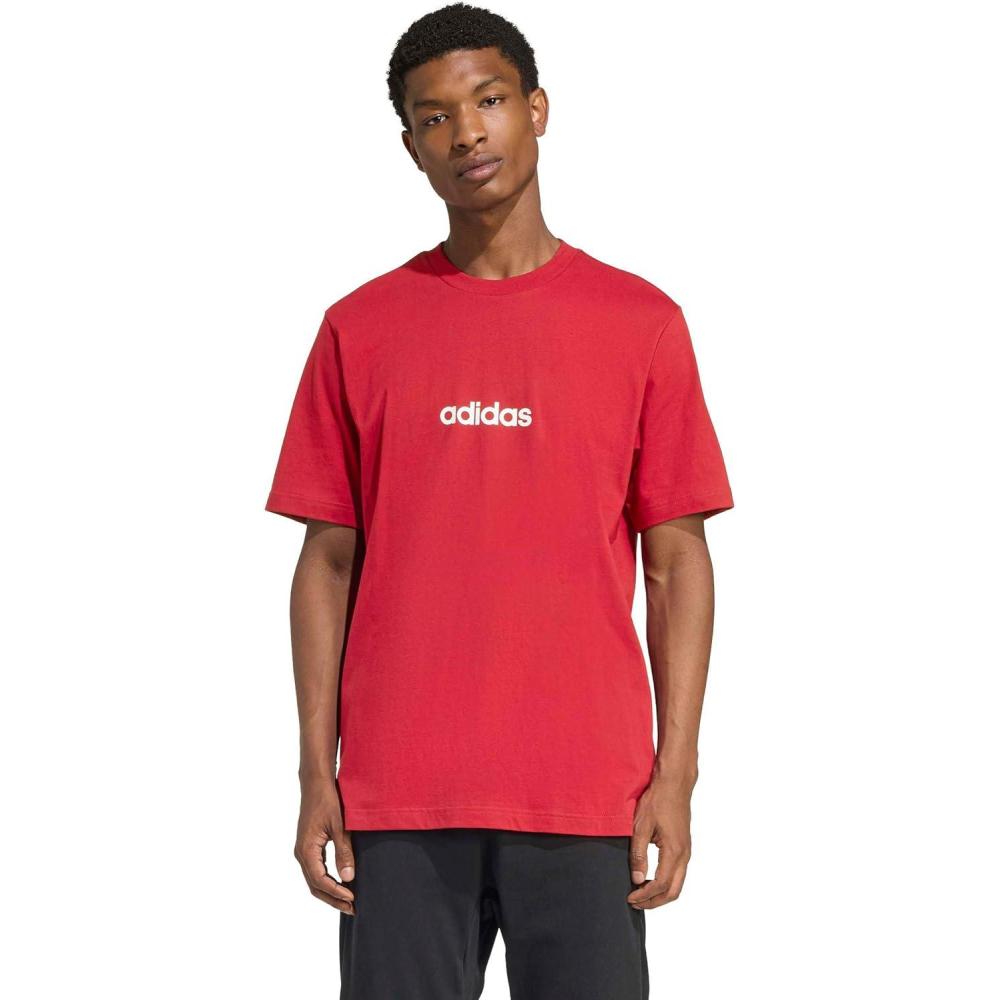 imageAdidas Mens Essentials Linear Single Jersey TShirtMaroonWhite