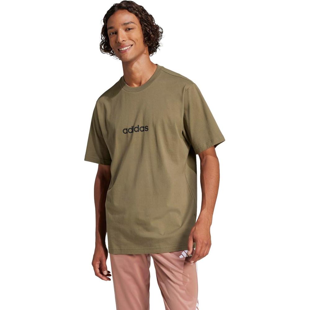 imageAdidas Mens Essentials Linear Single Jersey TShirtOlive StrataBlack