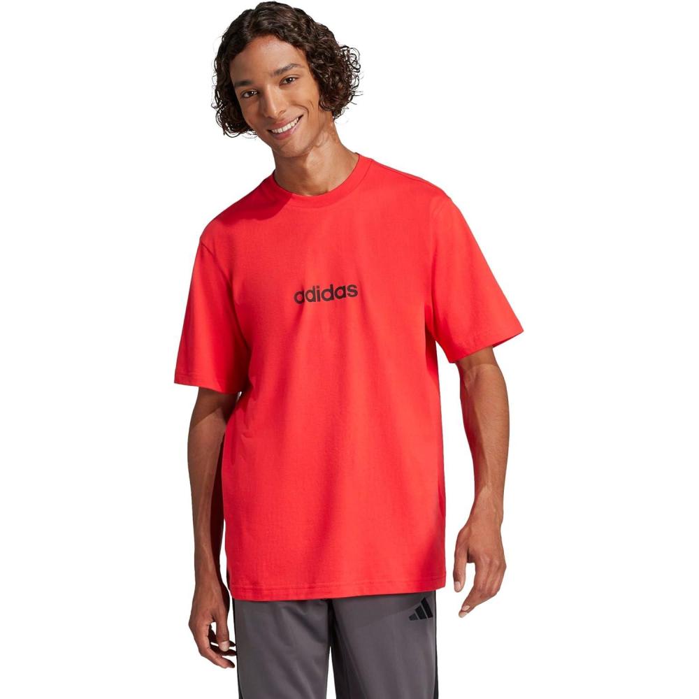 imageAdidas Mens Essentials Linear Single Jersey TShirtPure RubyBlack