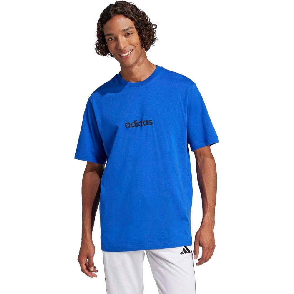 imageAdidas Mens Essentials Linear Single Jersey TShirtTeam Royal BlueBlack