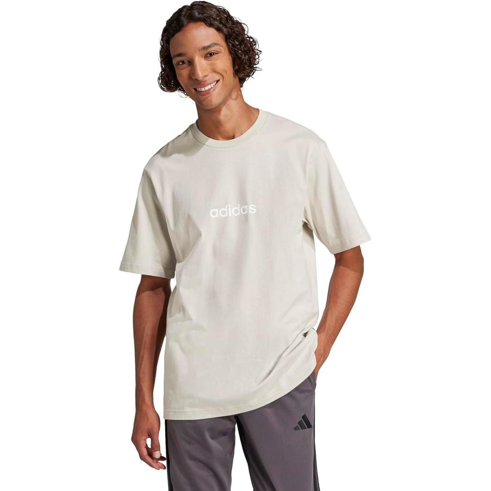 imageAdidas Mens Essentials Linear Single Jersey TShirtWonder AluminaWhite