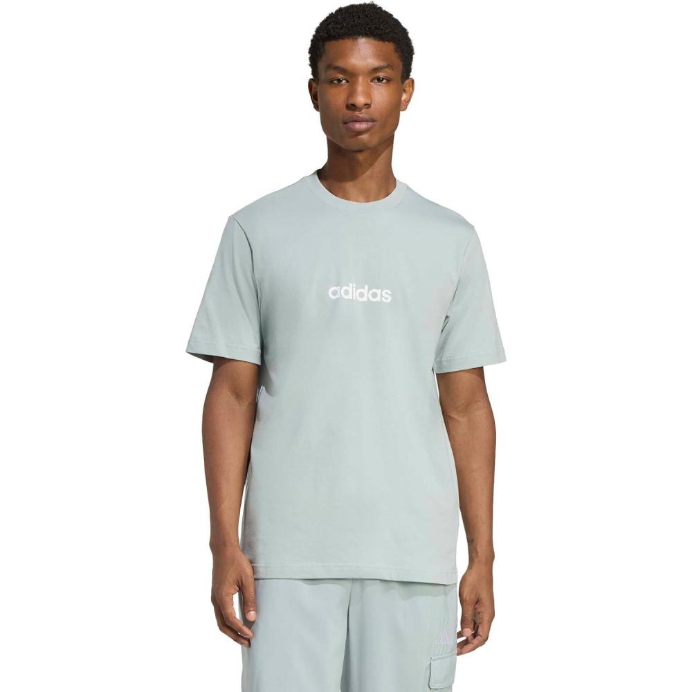 imageAdidas Mens Essentials Linear Single Jersey TShirtWonder SageWhite