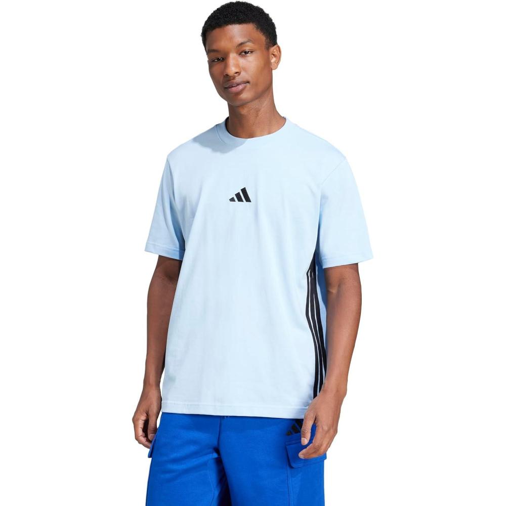 imageAdidas Mens Essentials Single Jersey 3Stripes TShirtBlueBlack