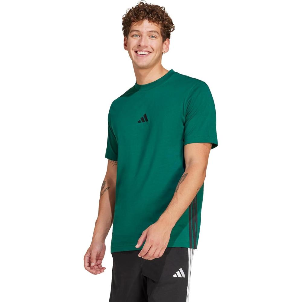 imageAdidas Mens Essentials Single Jersey 3Stripes TShirtCollegiate GreenBlack