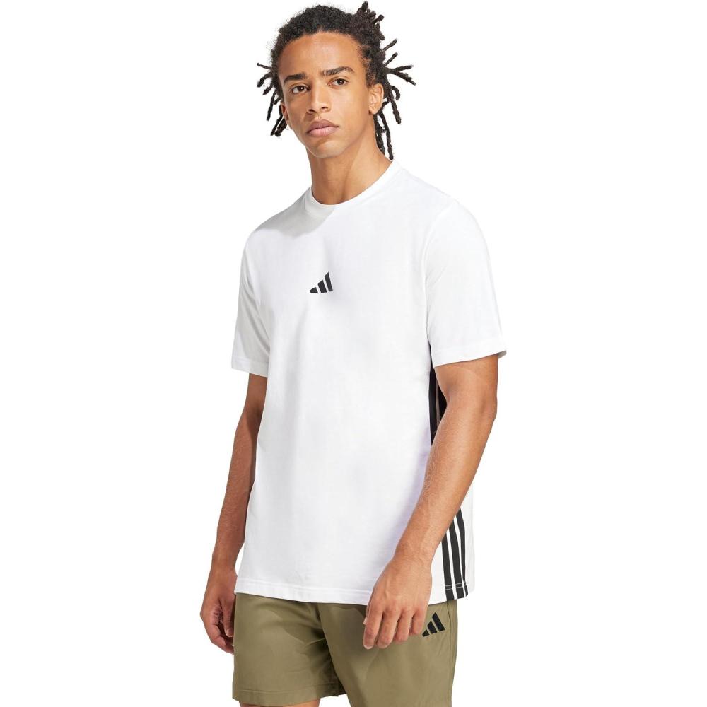 imageAdidas Mens Essentials Single Jersey 3Stripes TShirtWhiteBlack