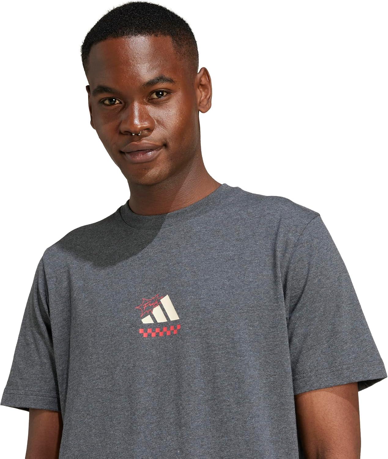 imageAdidas Mens Lounge Pizza Graphic TShirtDark Grey Heather