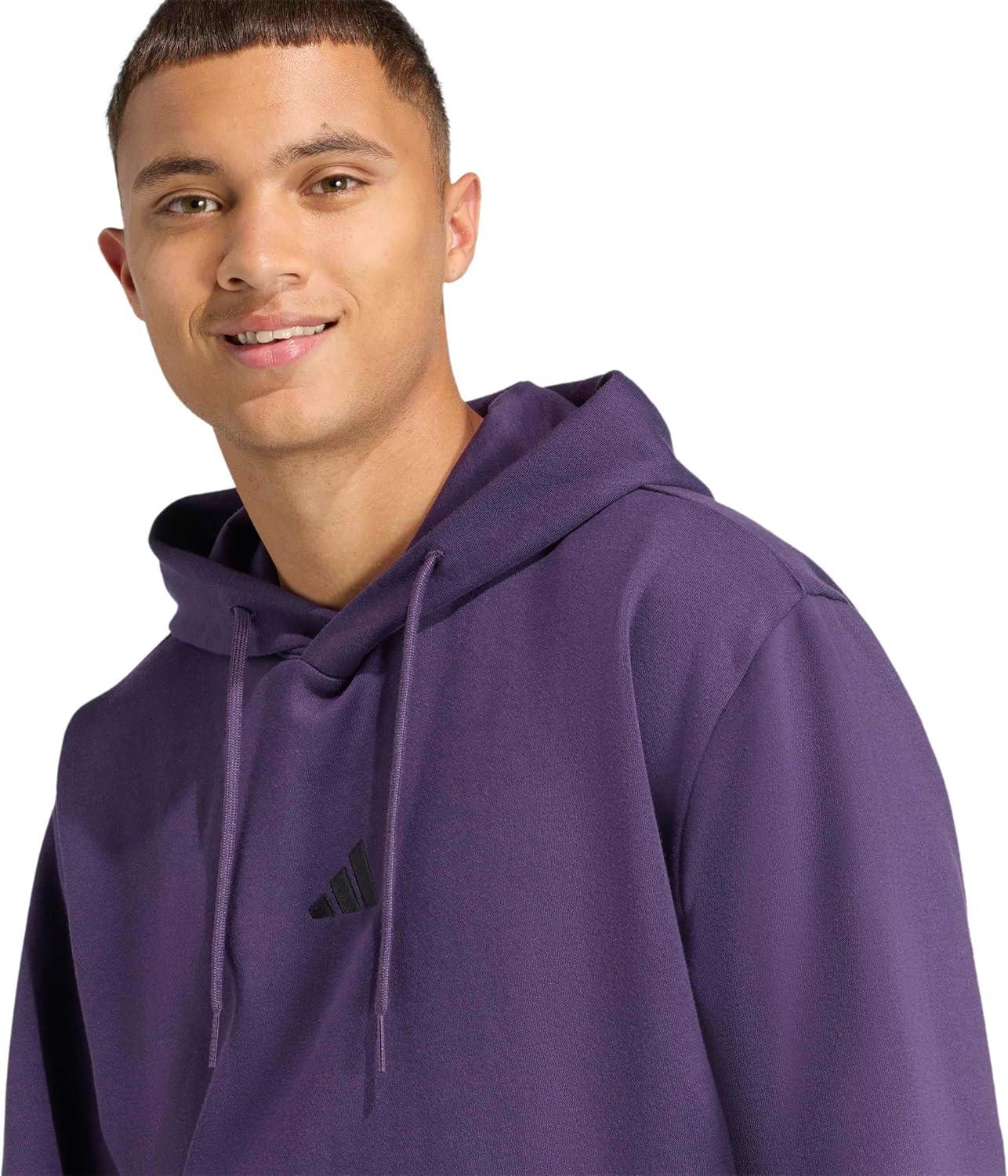 imageadidas Mens Essentials Feel Cozy Fleece Hoodie SweatshirtAurora PlumBlack
