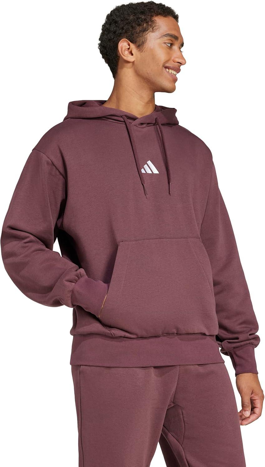 imageadidas Mens Essentials Feel Cozy Fleece Hoodie SweatshirtAurora RubyWhite