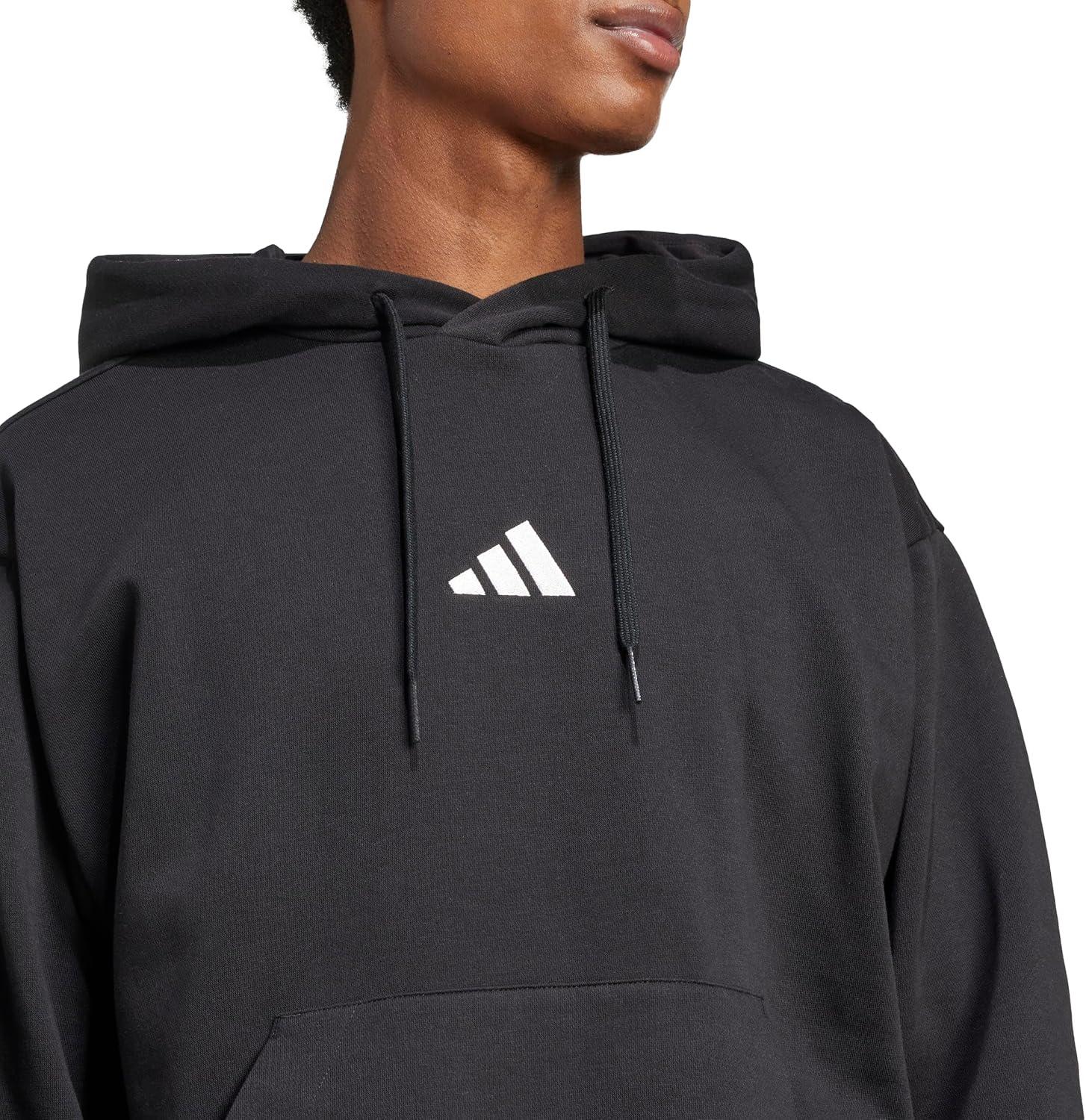 imageadidas Mens Essentials Feel Cozy Fleece Hoodie SweatshirtBlackWhite