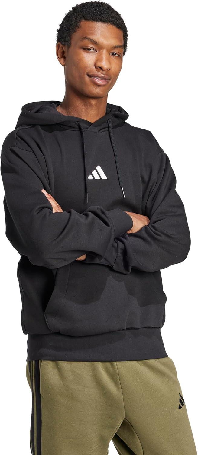 imageadidas Mens Essentials Feel Cozy Fleece Hoodie SweatshirtBlackWhite