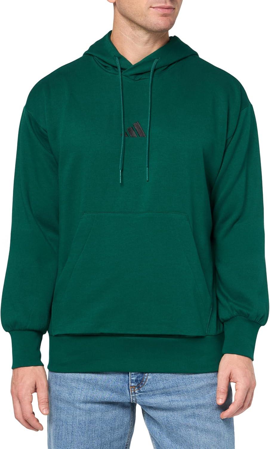 imageadidas Mens Essentials Feel Cozy Fleece Hoodie SweatshirtCollegiate GreenBlack