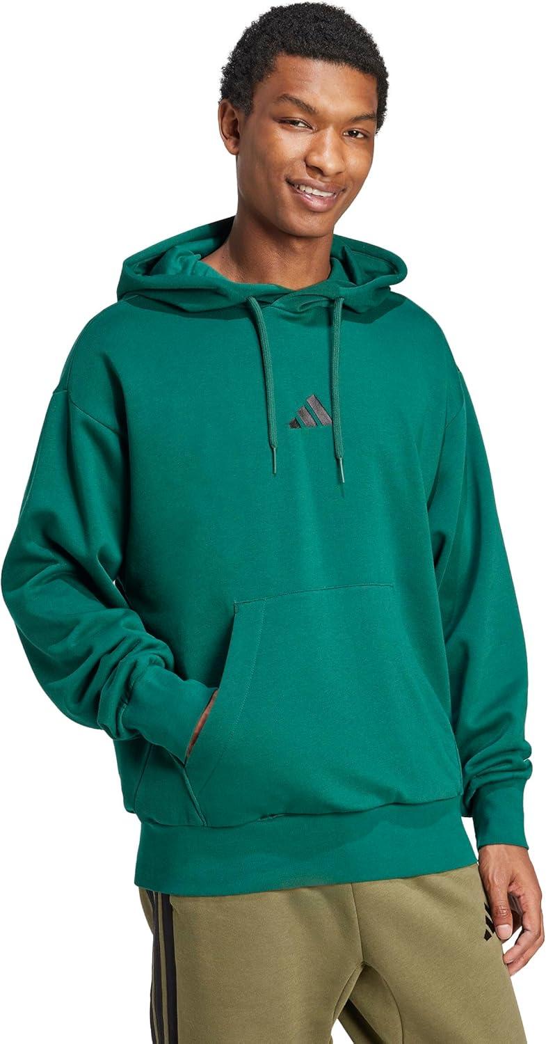 imageadidas Mens Essentials Feel Cozy Fleece Hoodie SweatshirtCollegiate GreenBlack