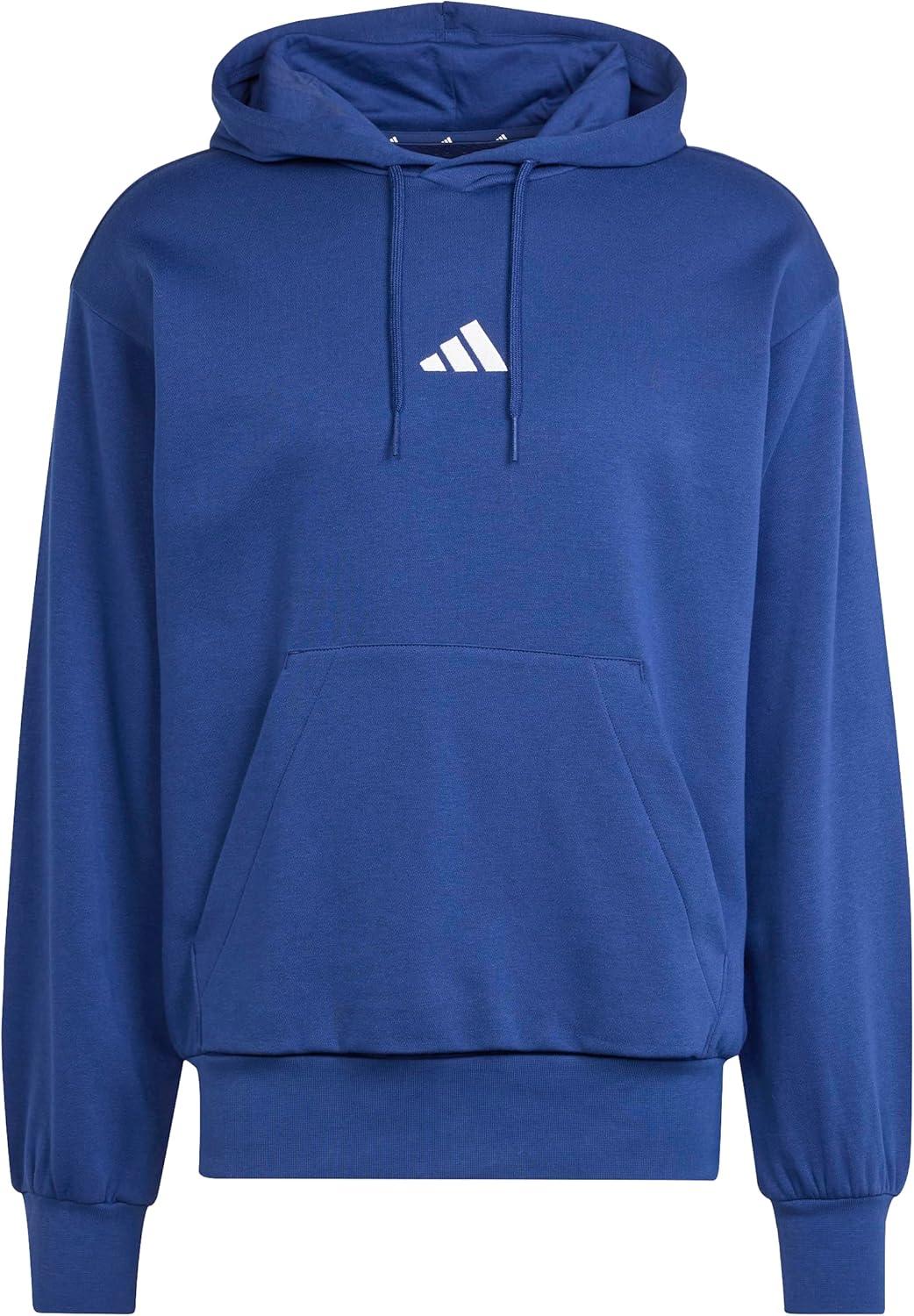 imageadidas Mens Essentials Feel Cozy Fleece Hoodie SweatshirtDark BlueWhite