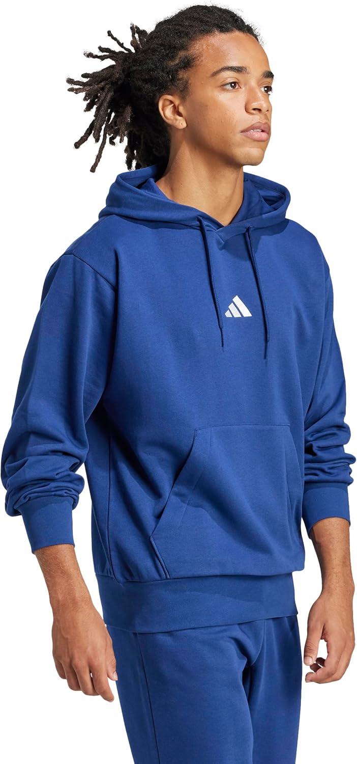 imageadidas Mens Essentials Feel Cozy Fleece Hoodie SweatshirtDark BlueWhite