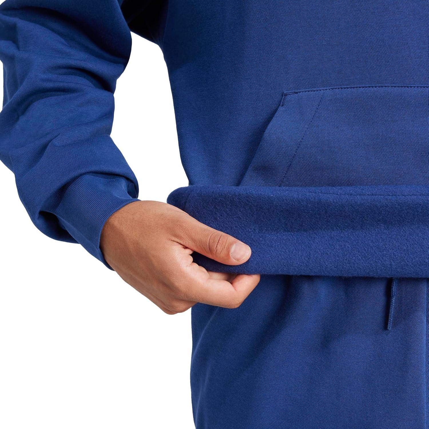 imageadidas Mens Essentials Feel Cozy Fleece Hoodie SweatshirtDark BlueWhite