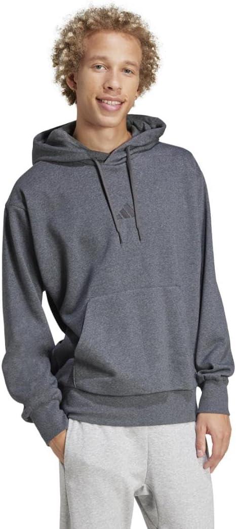 imageadidas Mens Essentials Feel Cozy Fleece Hoodie SweatshirtDark Grey HeatherBlack