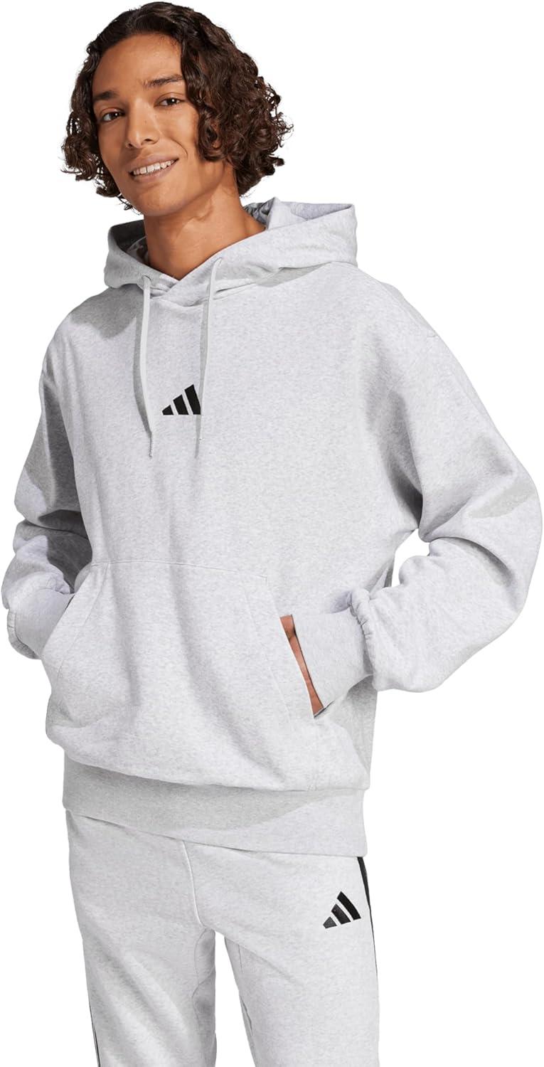 imageadidas Mens Essentials Feel Cozy Fleece Hoodie SweatshirtLight Grey HeatherBlack