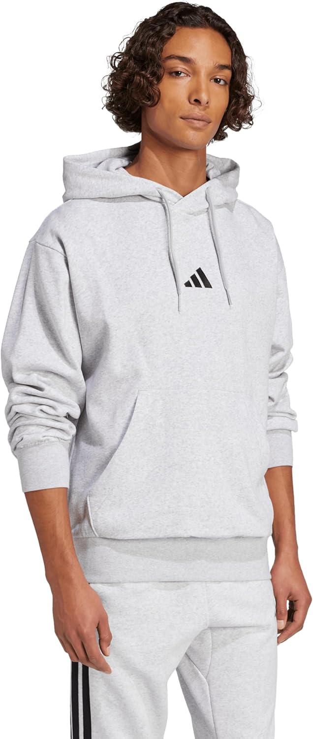 imageadidas Mens Essentials Feel Cozy Fleece Hoodie SweatshirtLight Grey HeatherBlack