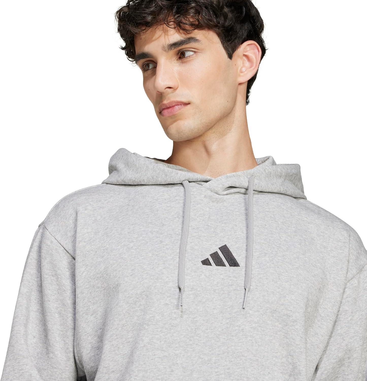 imageadidas Mens Essentials Feel Cozy Fleece Hoodie SweatshirtMedium Grey HeatherBlack