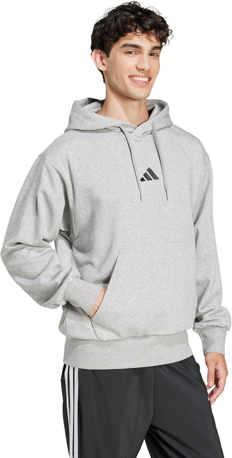 imageadidas Mens Essentials Feel Cozy Fleece Hoodie SweatshirtMedium Grey HeatherBlack